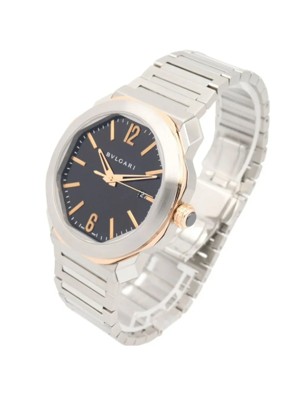 Bvlgari Watch Octo Black 18K Pink Gold Stainless Steel